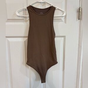 Klassy Network Brown Ribbed High Neck Bodysuit